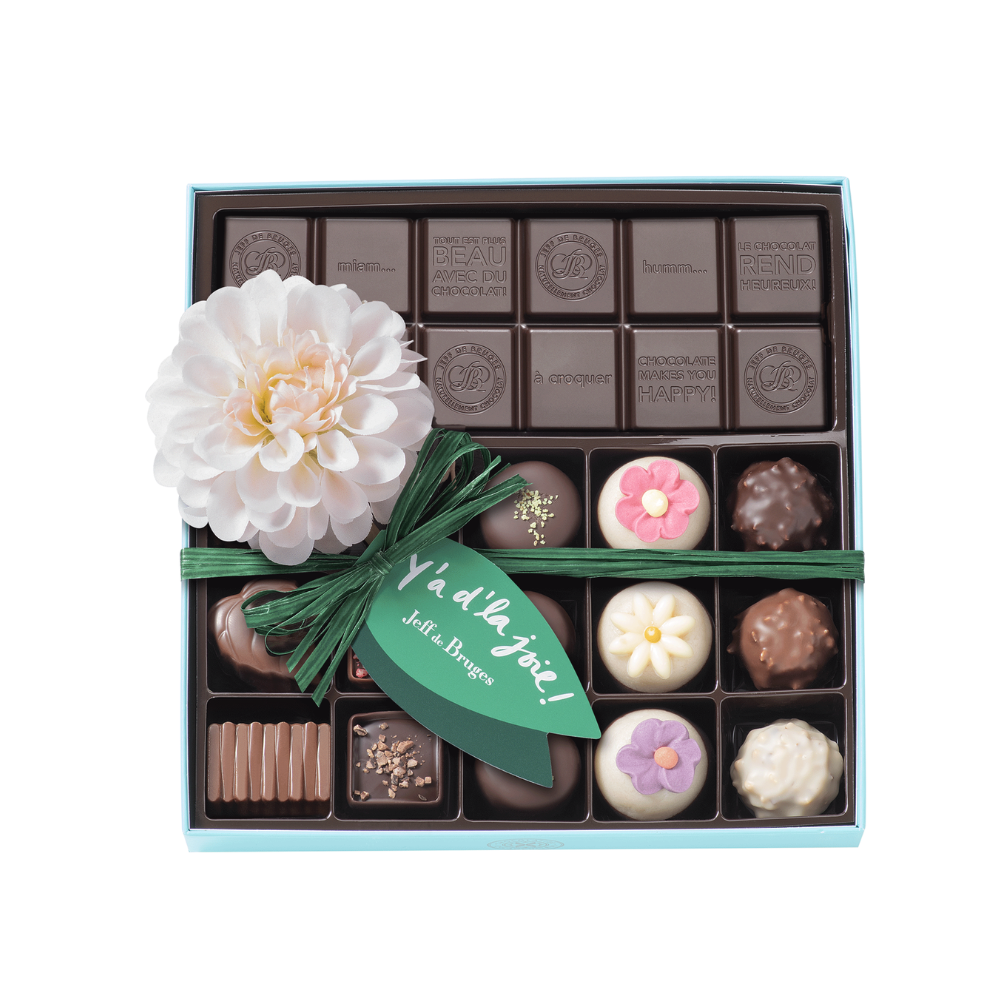 BOITE SPÉCIALITES 15 CHOCOLATS DE PRINTEMPS ET SA TABLETTE PERSONNALISABLE