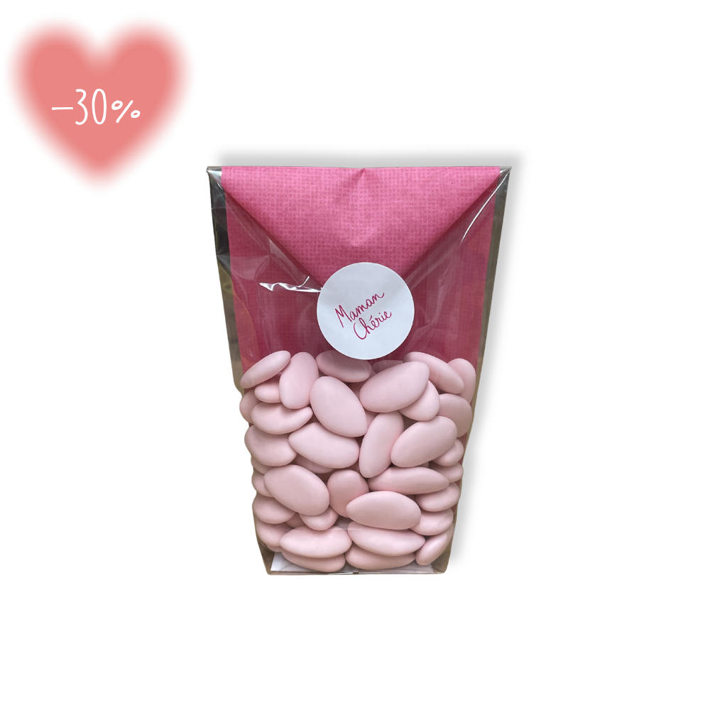 SACHET KRAFT D'AMANDES DRAGÉES ROSE PASTEL AVOLA