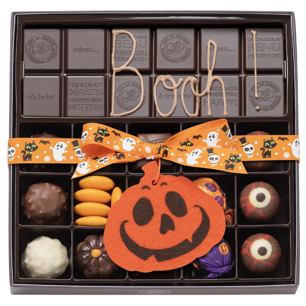 BOITE SPÉCIALITÉ 15 CHOCOLATS HALLOWEEN ET TABLETTE PERSONNALISABLE