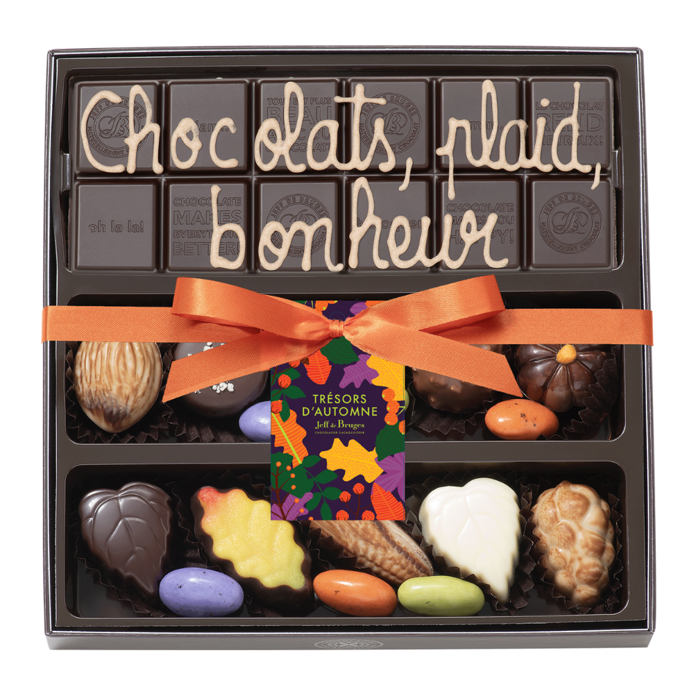 BOITE SPÉCIALITÉ 15 CHOCOLATS D'AUTOMNE ET TABLETTE PERSONNALISABLE