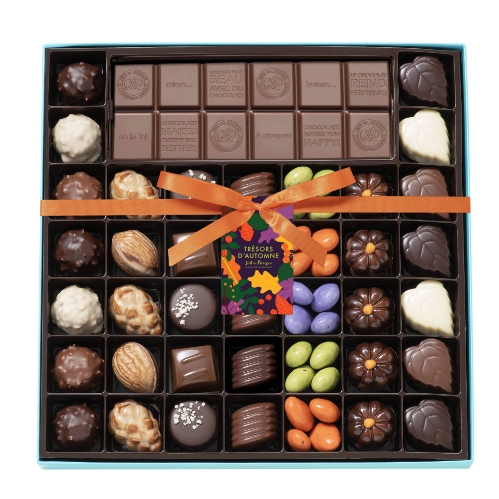BOITE SPÉCIALITÉ 39 CHOCOLATS D'AUTOMNE ET TABLETTE PERSONNALISABLE