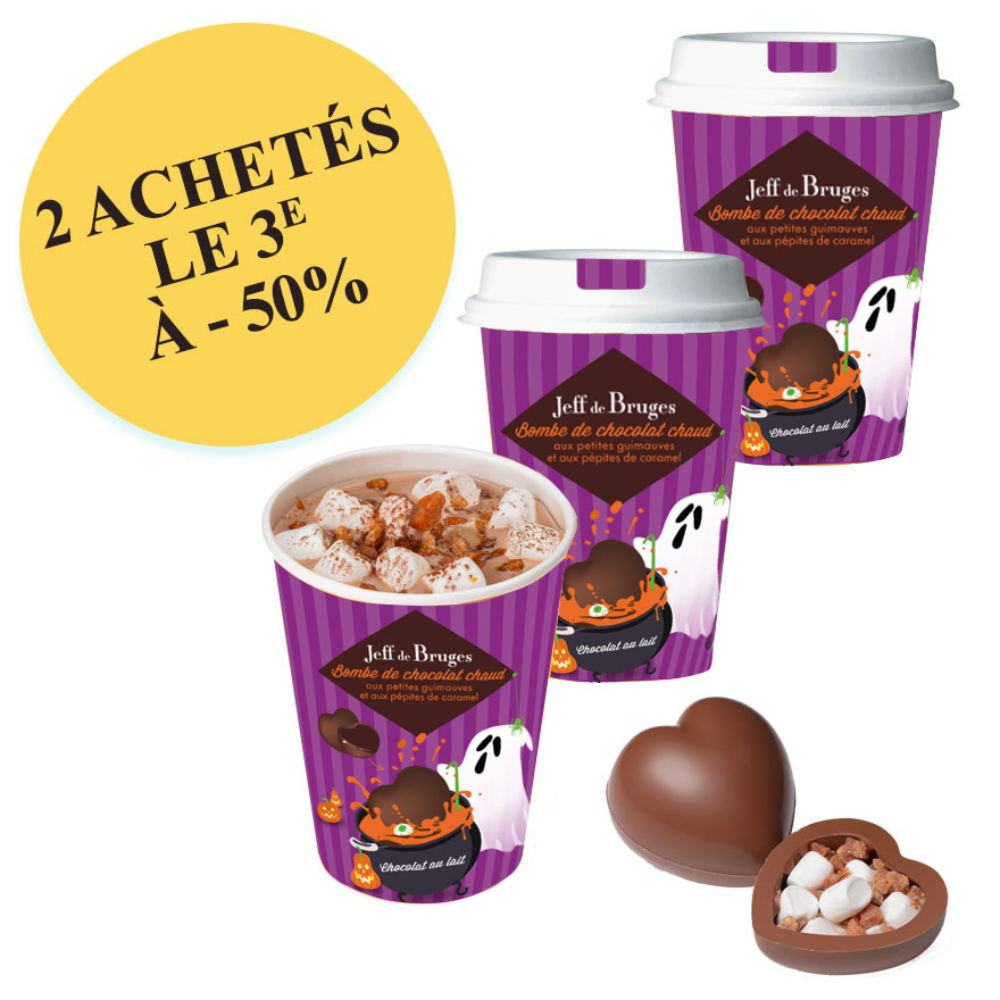 BOMBE CŒUR DE CHOCOLAT LAIT CARAMEL ET SES PETITES GUIMAUVES HALLOWEEN