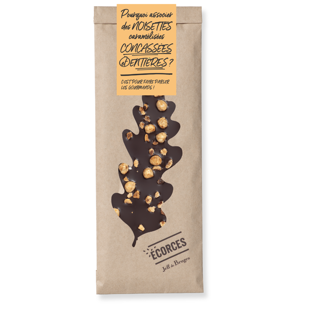 DARK CHOCOLATE BARK AND CARAMELIZED HAZELNUTS
