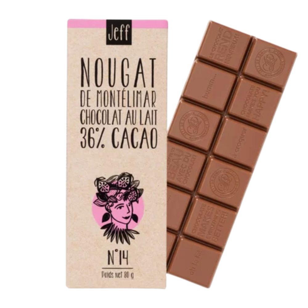TABLETTE N°14 CHOCOLAT AU LAIT 36% ET NOUGAT DE MONTÉLIMAR