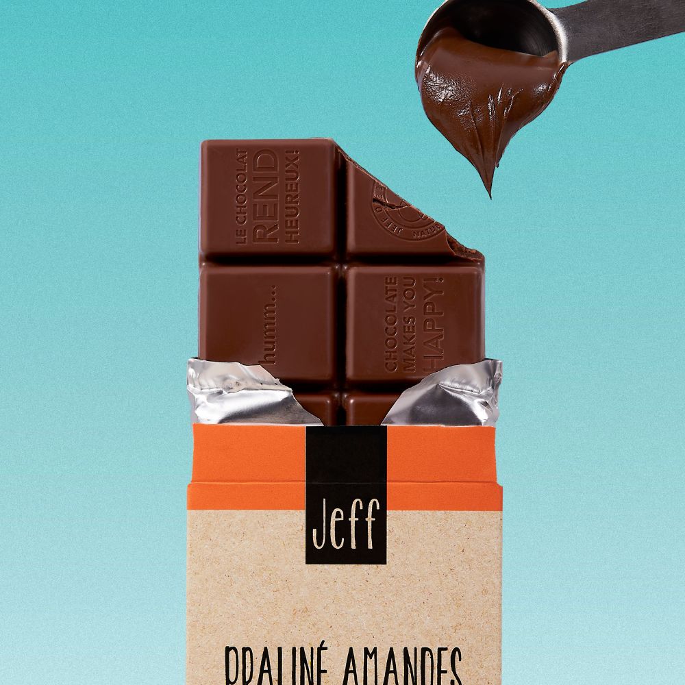 TABLETTE N°15 CHOCOLAT AU LAIT 45% ET PRALINÉ AMANDE CRÈME DE NOIX DE PÉCAN