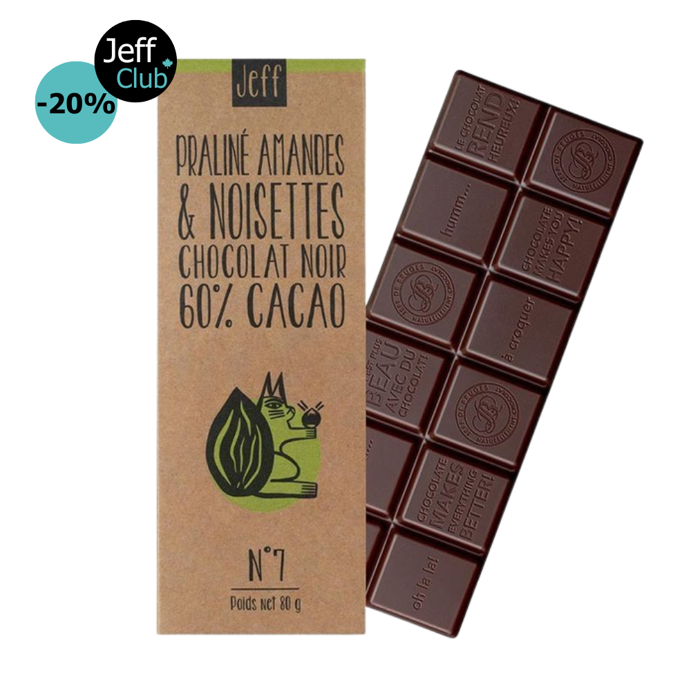 TABLET N°7 DARK CHOCOLATE 60%, ALMOND AND HAZELNUT PRALINE