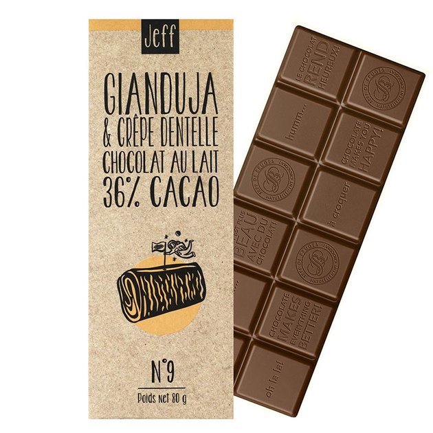 TABLETTE N°9 CHOCOLAT AU LAIT 36%, NOISETTES GIANDUJA ET CRÊPE DENTELLE