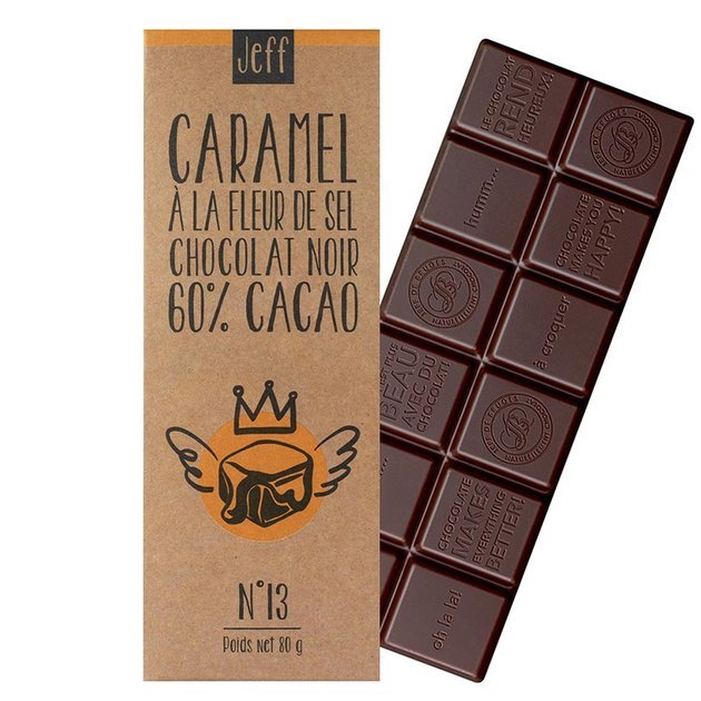 TABLETTE N°13 CHOCOLAT NOIR 60% ET CARAMEL À LA FLEUR DE SEL