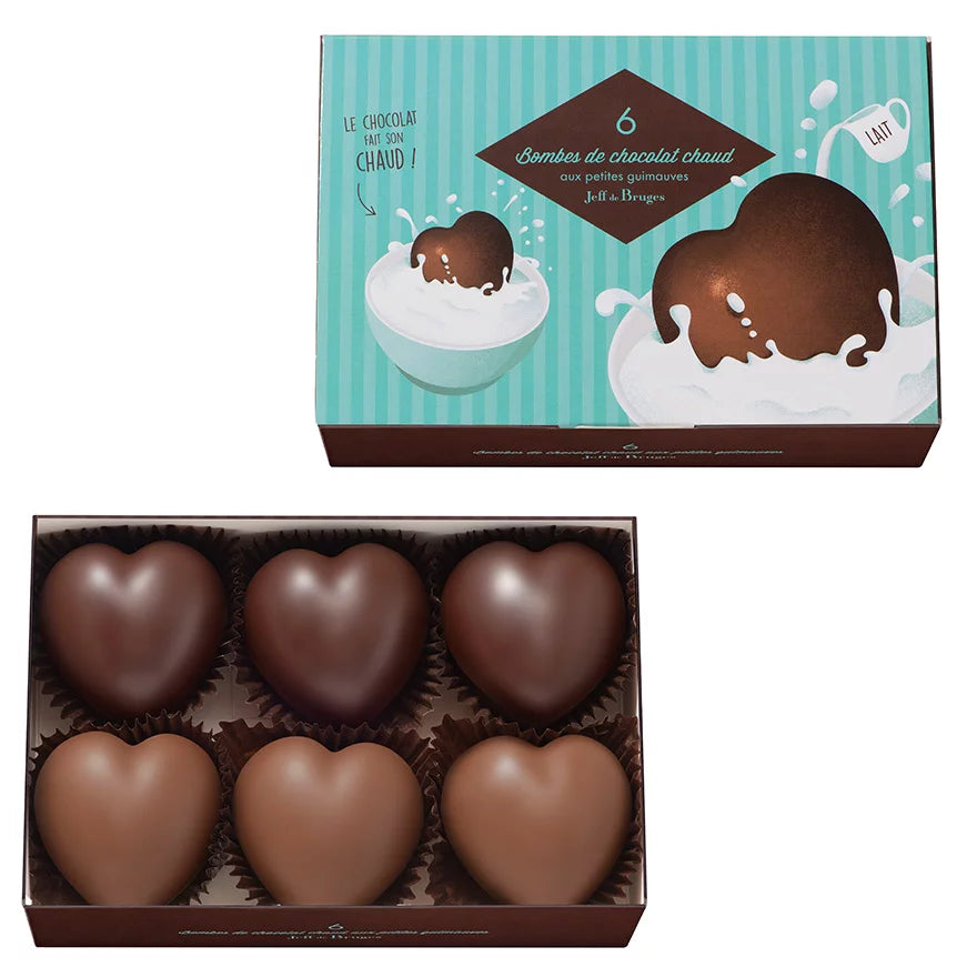 BOX OF 6 CHOCOLATE HEART BOMBS