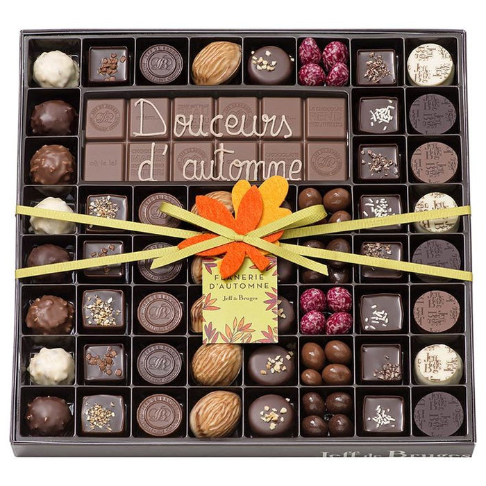 BOITE CHOCOLATS D'AUTOMNE ASSORTIS ET TABLETTE