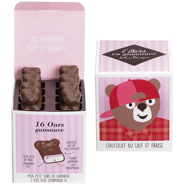 16 STRAWBERRY AND MILK CHOCOLATE MARSHMALLOW BEARS CUBE