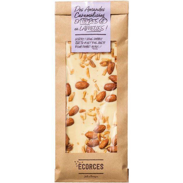 ÉCORCES CHOCOLAT BLANC ET AMANDES CARAMÉLISÉES