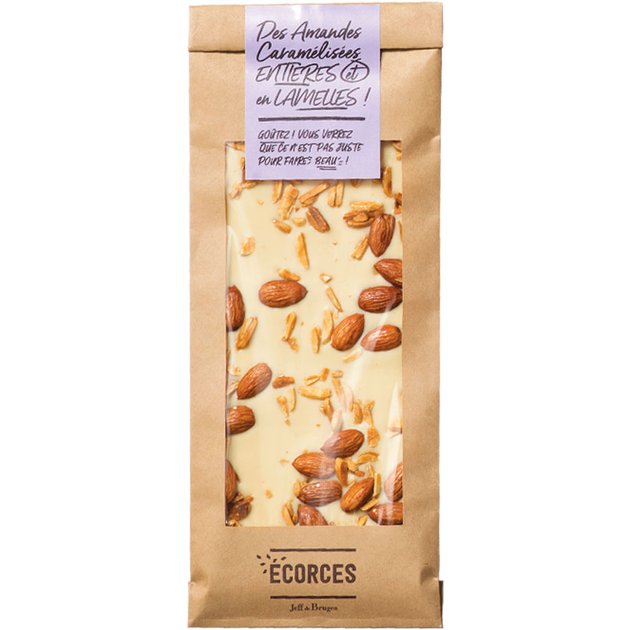 ECORCES CHOCOLAT BLANC ET AMANDES CARAMÉLISÉES