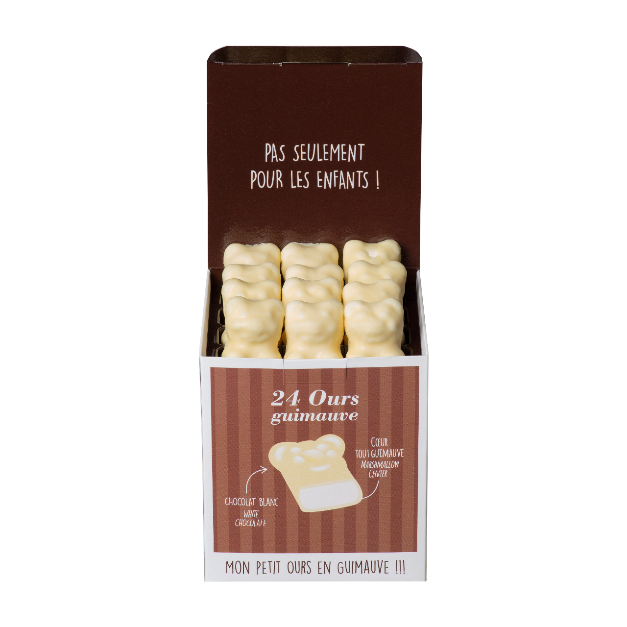 NOUVEAU ! CUBE  24 OURSONS EN GUIMAUVE CHOCOLAT BLANC