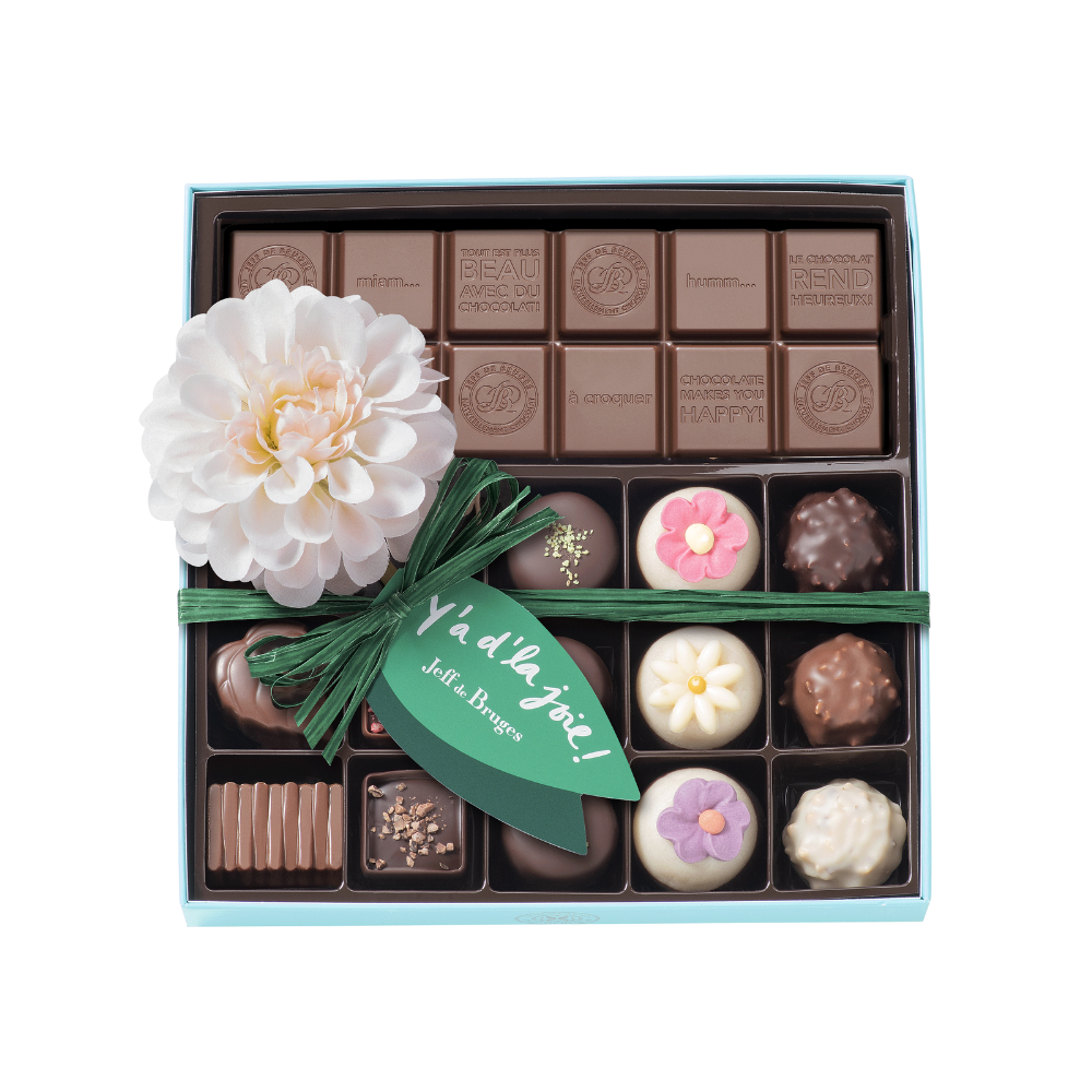 BOITE SPÉCIALITES 15 CHOCOLATS DE PRINTEMPS ET SA TABLETTE PERSONNALISABLE