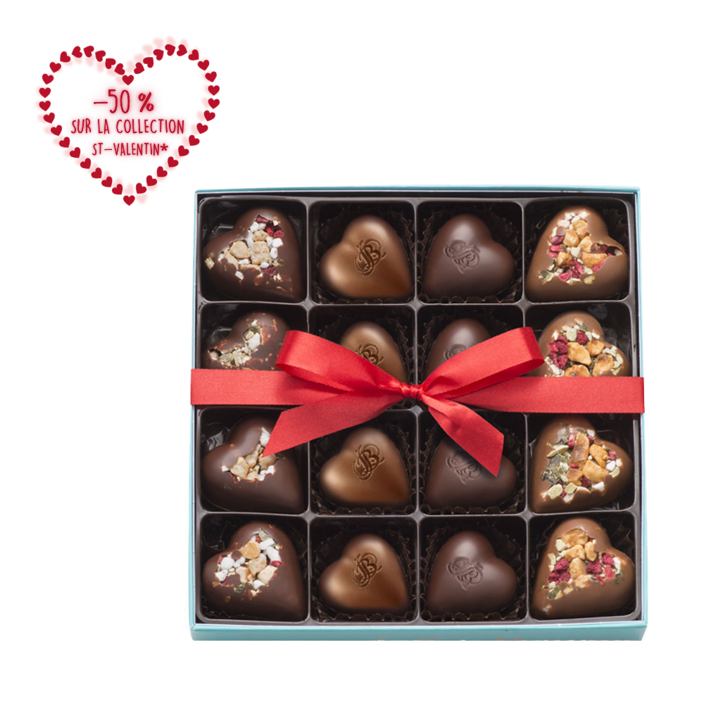 BOITE SAINT VALENTIN 16 COEURS ASSORTIS