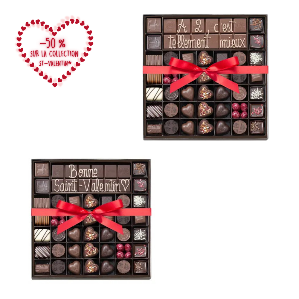BOITE SPÉCIALITÉ 39 CHOCOLATS ST-VALENTIN ET TABLETTE PERSONNALISABLE