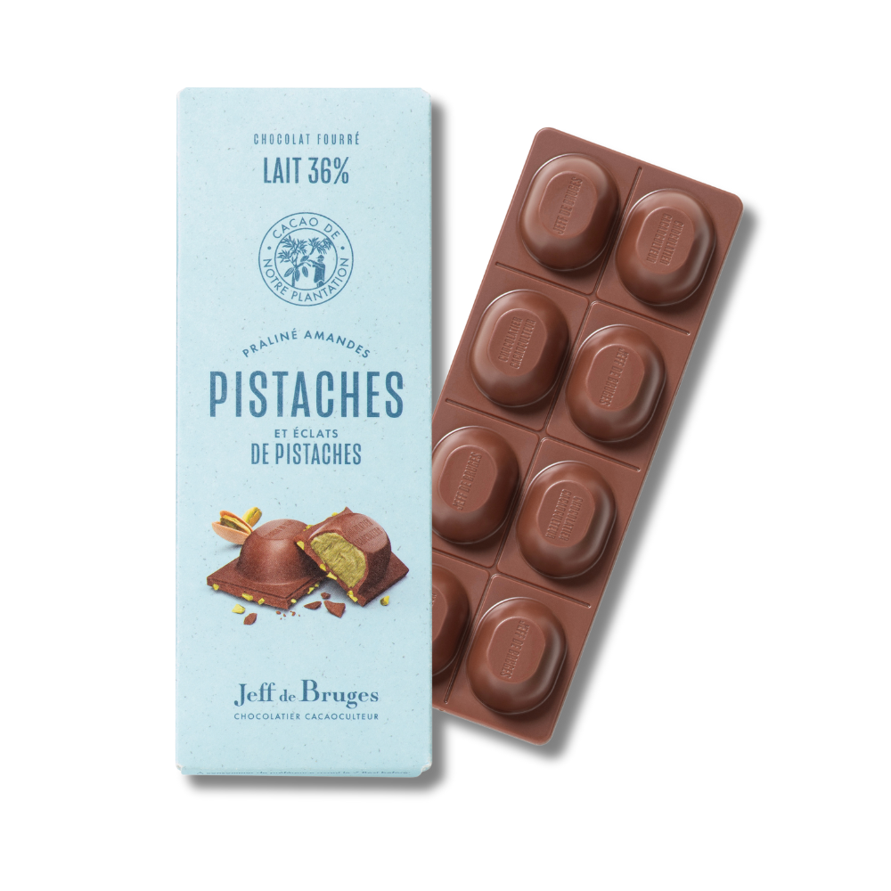 TABLETTE FOURÉE AU LAIT 36% PRALINÉ ET PISTACHE