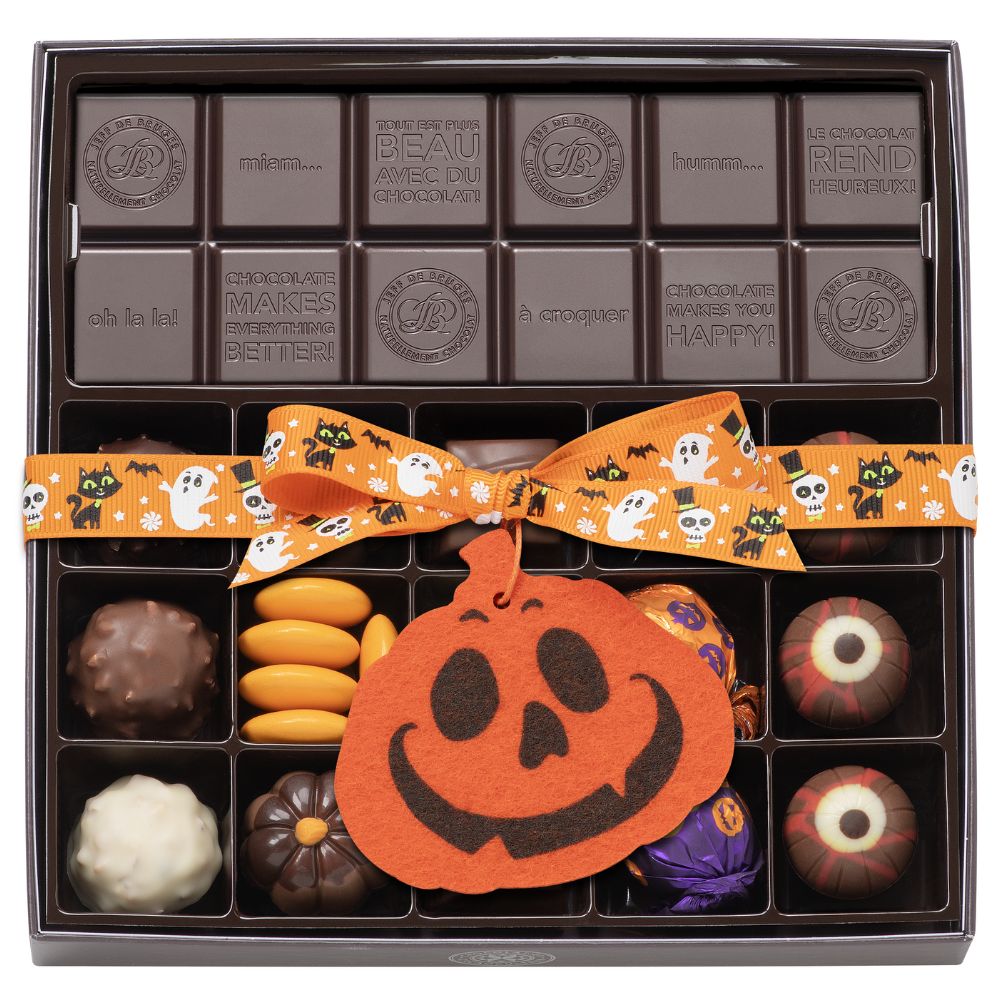 BOITE SPÉCIALITÉ 15 CHOCOLATS HALLOWEEN ET TABLETTE PERSONNALISABLE