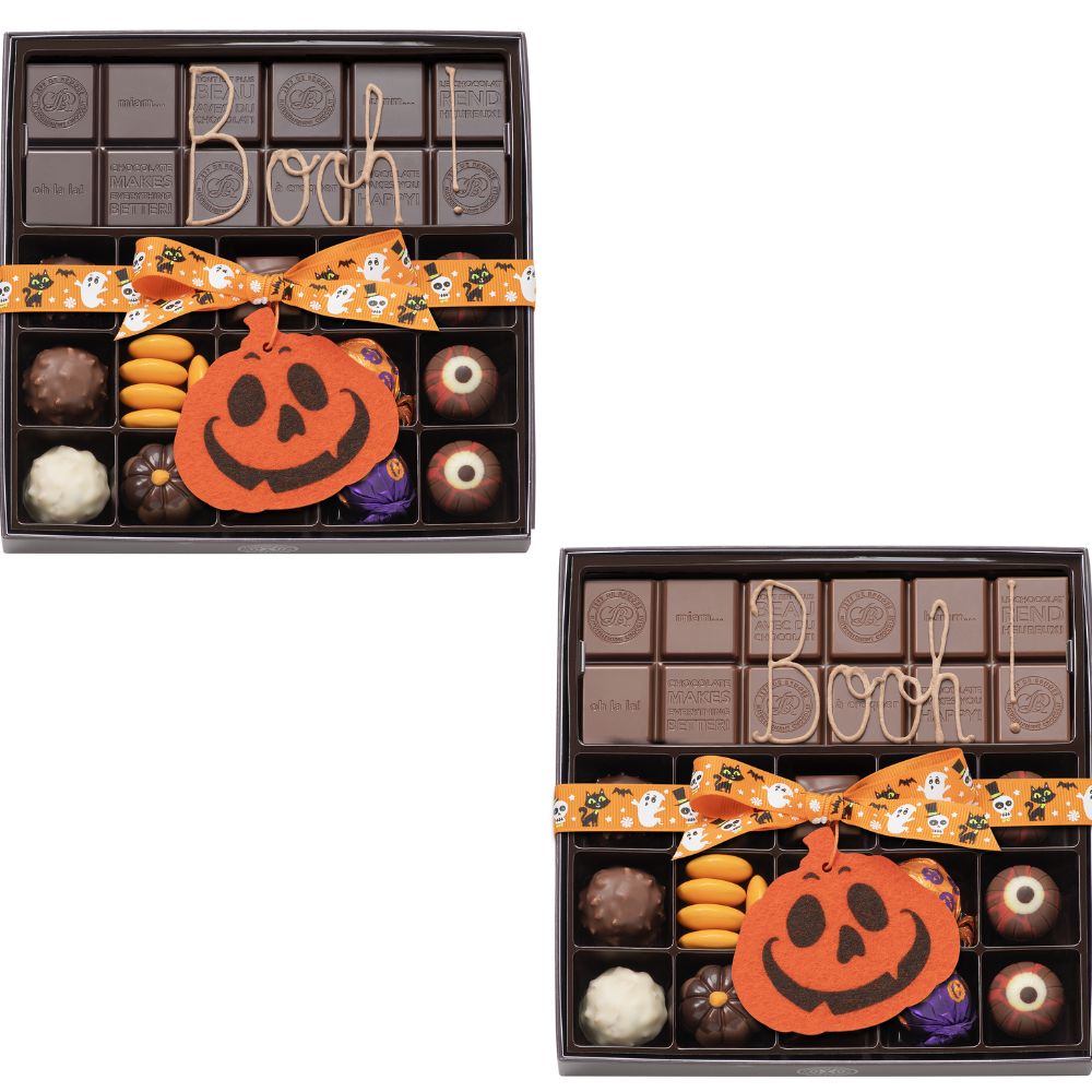 BOITE SPÉCIALITÉ 15 CHOCOLATS HALLOWEEN ET TABLETTE PERSONNALISABLE
