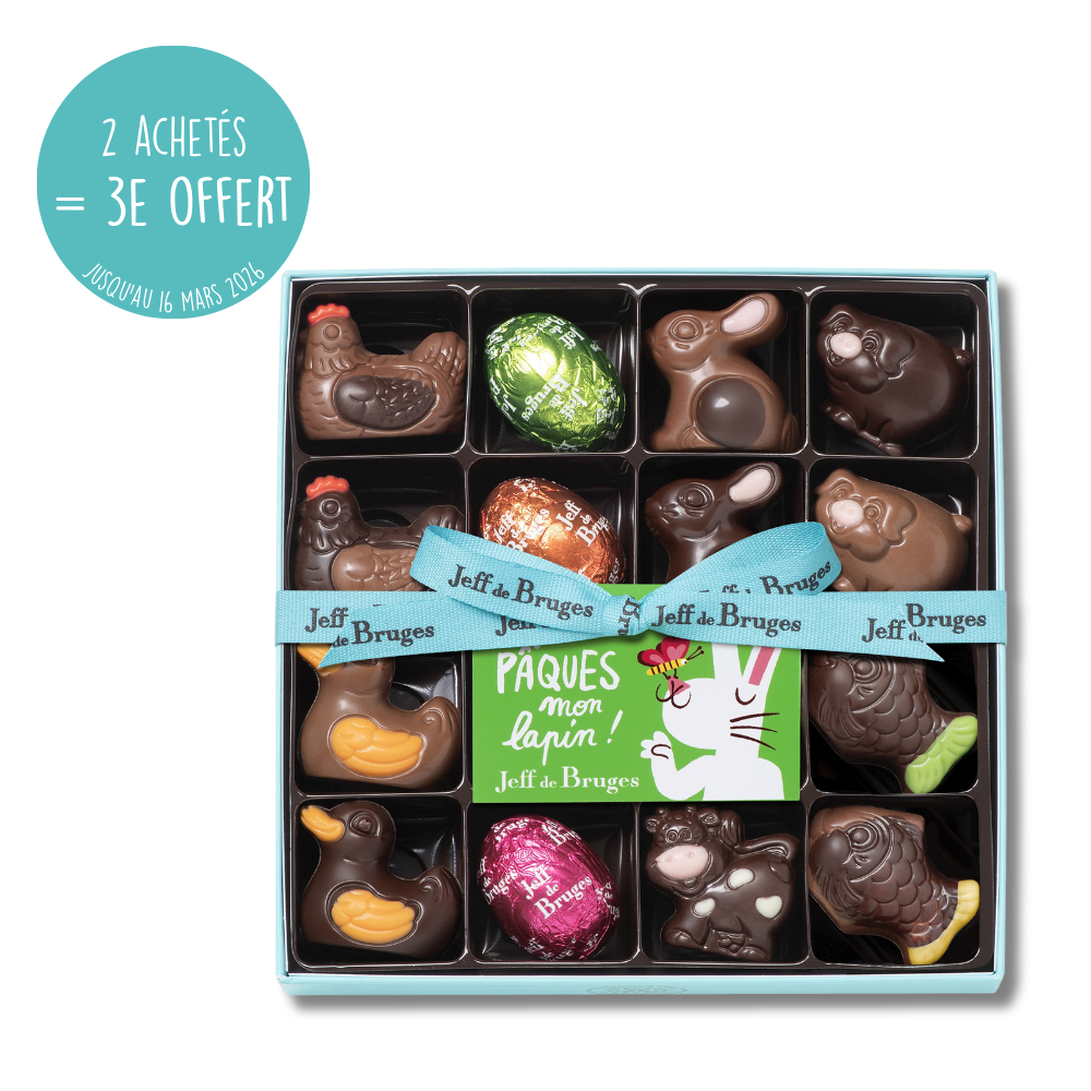 BOITE SPÉCIALITES 12 ANIMAUX ET 4 ŒUFS DE PÂQUES