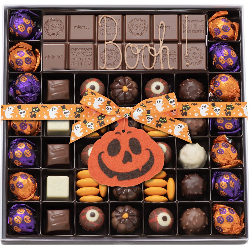 BOITE SPÉCIALITÉ 39 CHOCOLATS HALLOWEEN ET TABLETTE PERSONNALISABLE