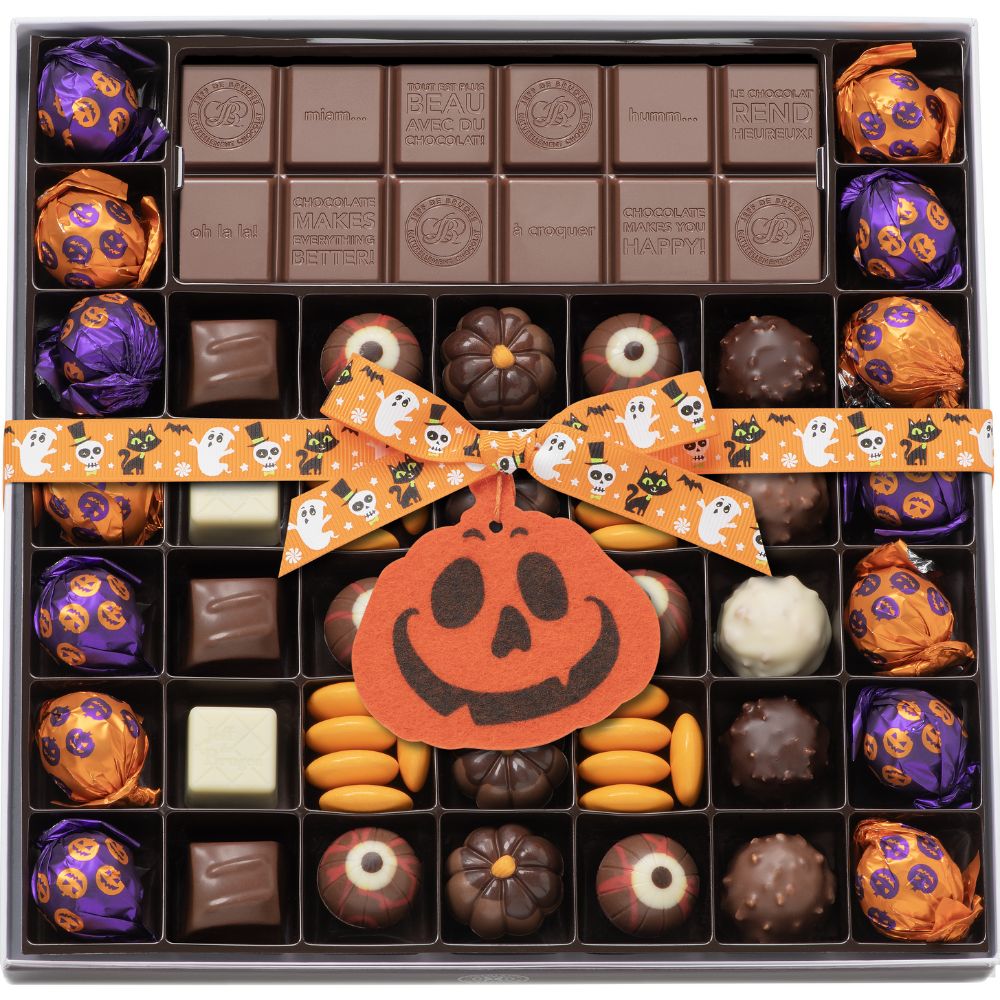 BOITE SPÉCIALITÉ 39 CHOCOLATS HALLOWEEN ET TABLETTE PERSONNALISABLE