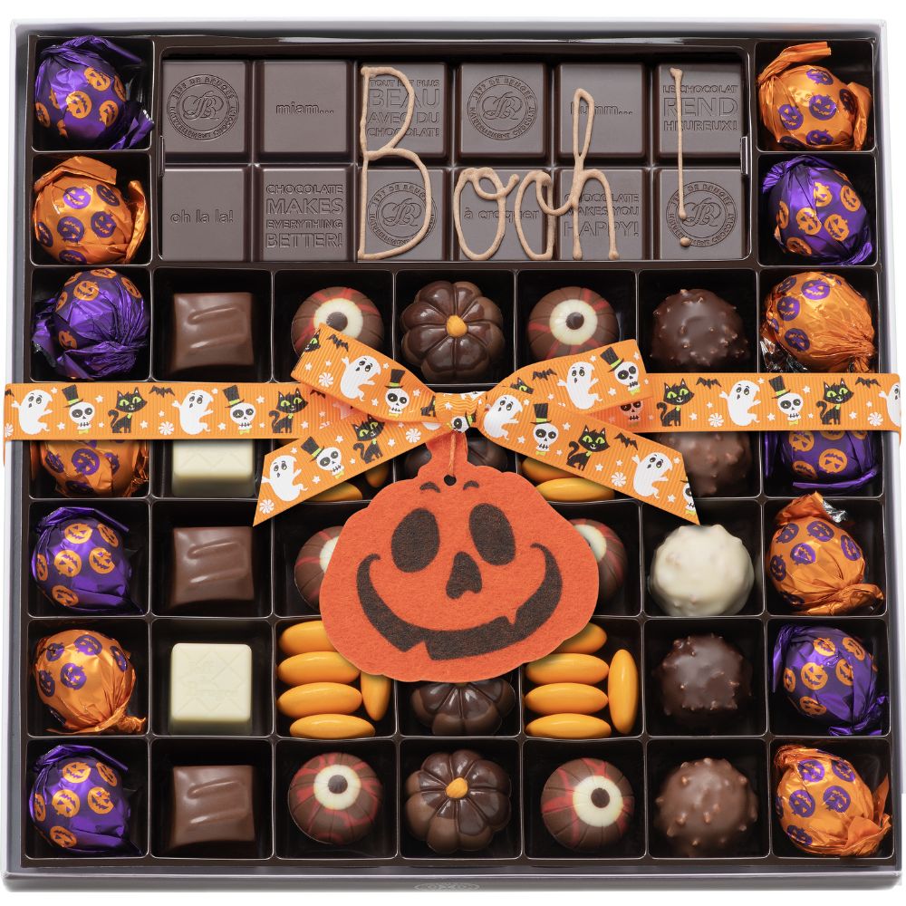 BOITE SPÉCIALITÉ 39 CHOCOLATS HALLOWEEN ET TABLETTE PERSONNALISABLE