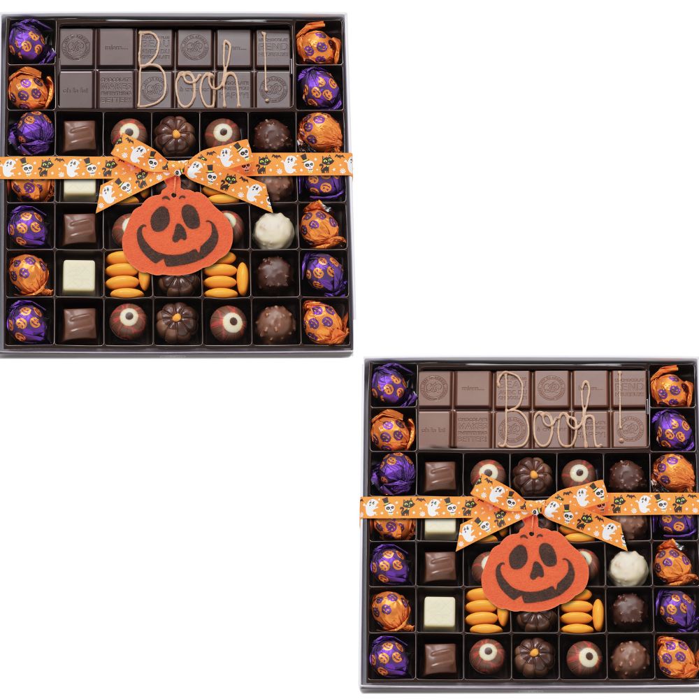 BOITE SPÉCIALITÉ 39 CHOCOLATS HALLOWEEN ET TABLETTE PERSONNALISABLE