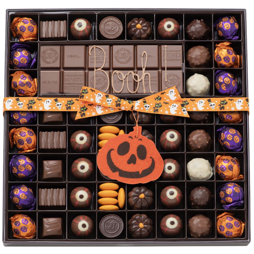 BOITE SPÉCIALITÉ 54 CHOCOLATS HALLOWEEN ET TABLETTE PERSONNALISABLE