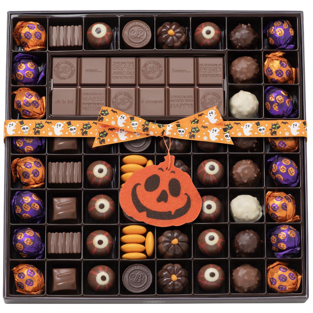 BOITE SPÉCIALITÉ 54 CHOCOLATS HALLOWEEN ET TABLETTE PERSONNALISABLE