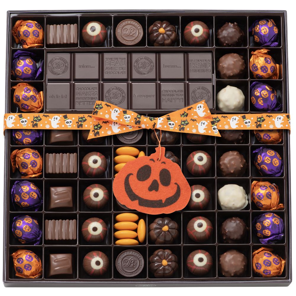 BOITE SPÉCIALITÉ 54 CHOCOLATS HALLOWEEN ET TABLETTE PERSONNALISABLE