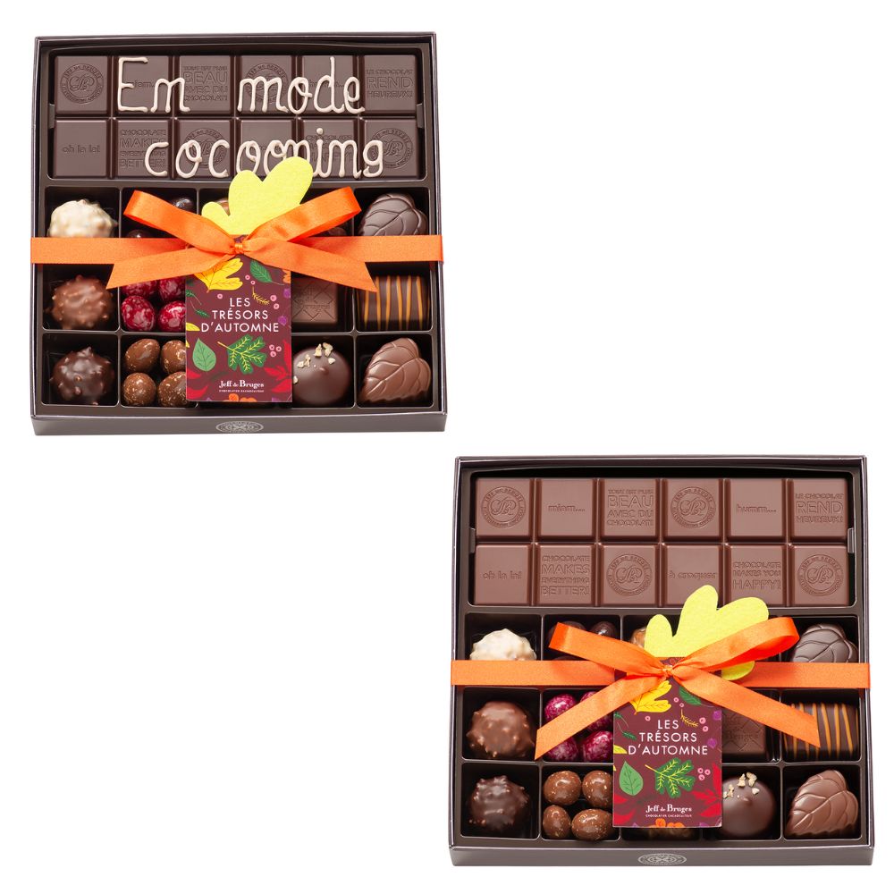 BOITE SPÉCIALITÉ 15 CHOCOLATS D'AUTOMNE ET TABLETTE PERSONNALISABLE