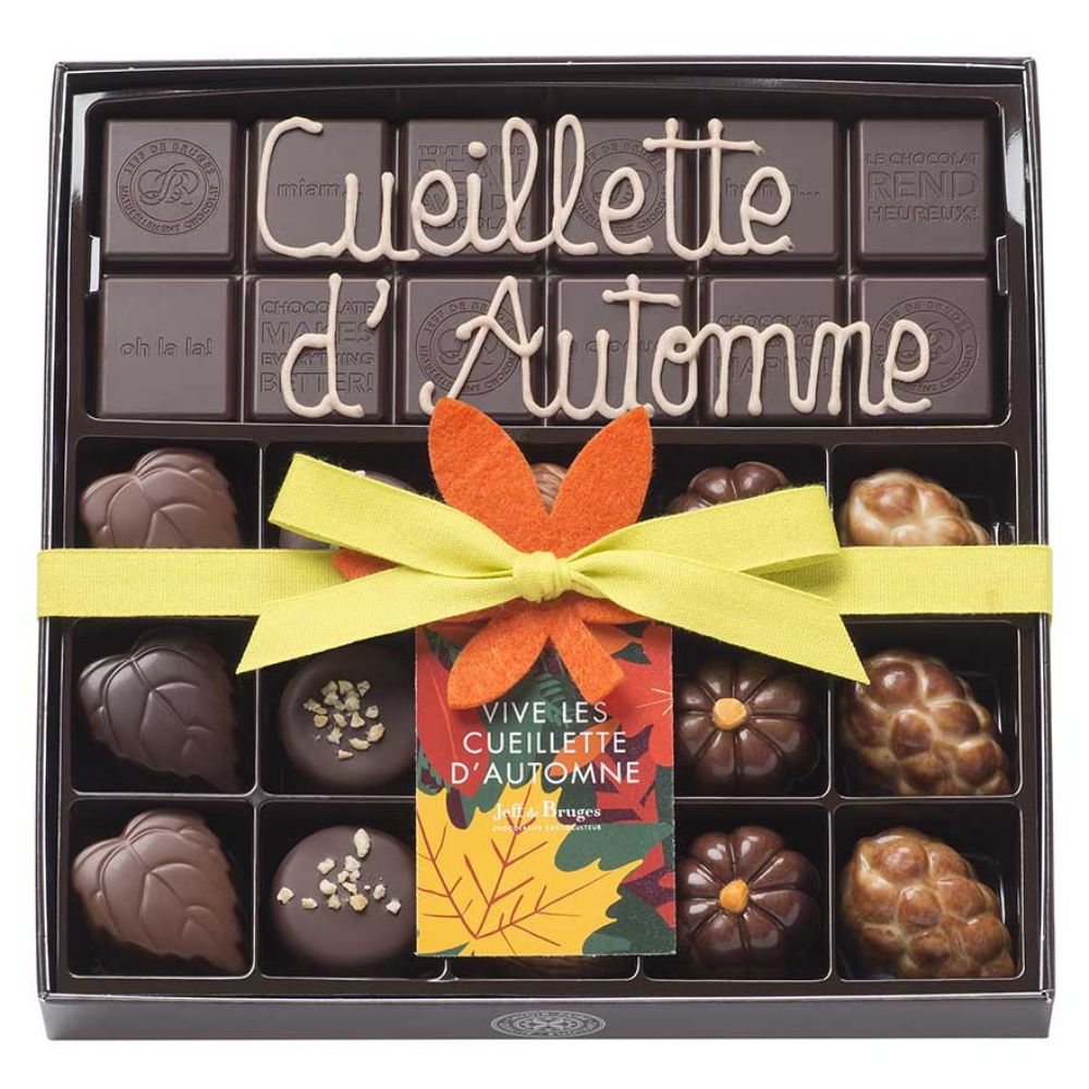 BOITE SPÉCIALITÉ 15 CHOCOLATS D'AUTOMNE ET TABLETTE PERSONNALISABLE