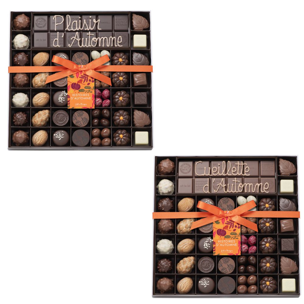 SPECIALTY BOX OF 54 AUTUMN CHOCOLATES AND CUSTOMIZABLE BAR