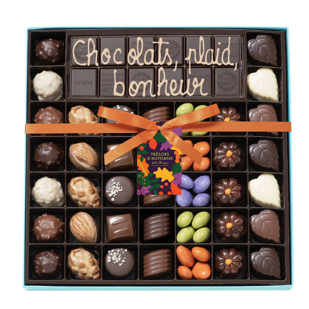 BOITE SPÉCIALITÉ 39 CHOCOLATS D'AUTOMNE ET TABLETTE PERSONNALISABLE