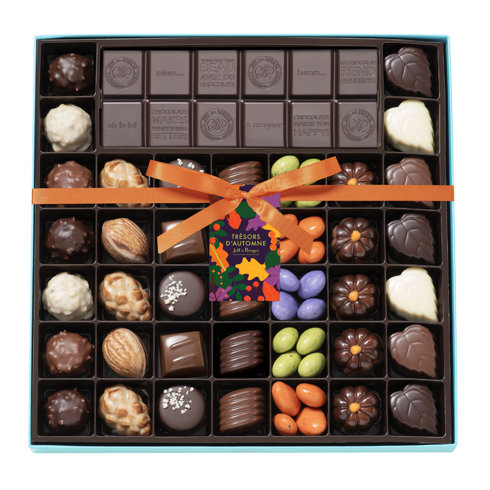 BOITE SPÉCIALITÉ 39 CHOCOLATS D'AUTOMNE ET TABLETTE PERSONNALISABLE