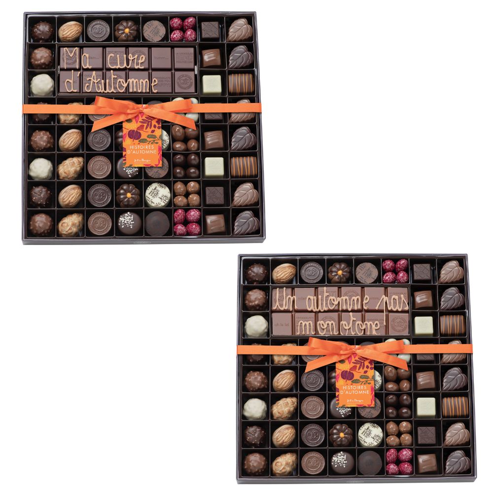 BOITE SPÉCIALITÉ 54 CHOCOLATS D'AUTOMNE ET TABLETTE PERSONNALISABLE