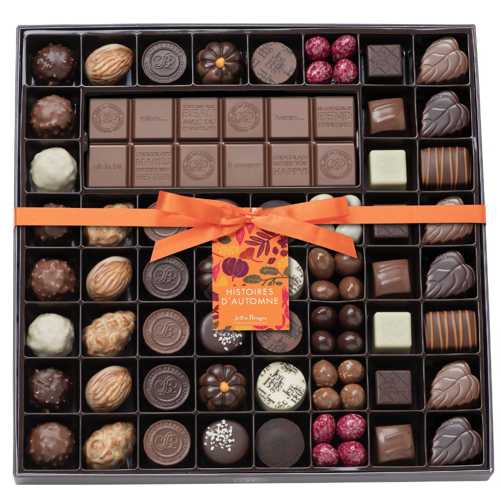 BOITE SPÉCIALITÉ 54 CHOCOLATS D'AUTOMNE ET TABLETTE PERSONNALISABLE