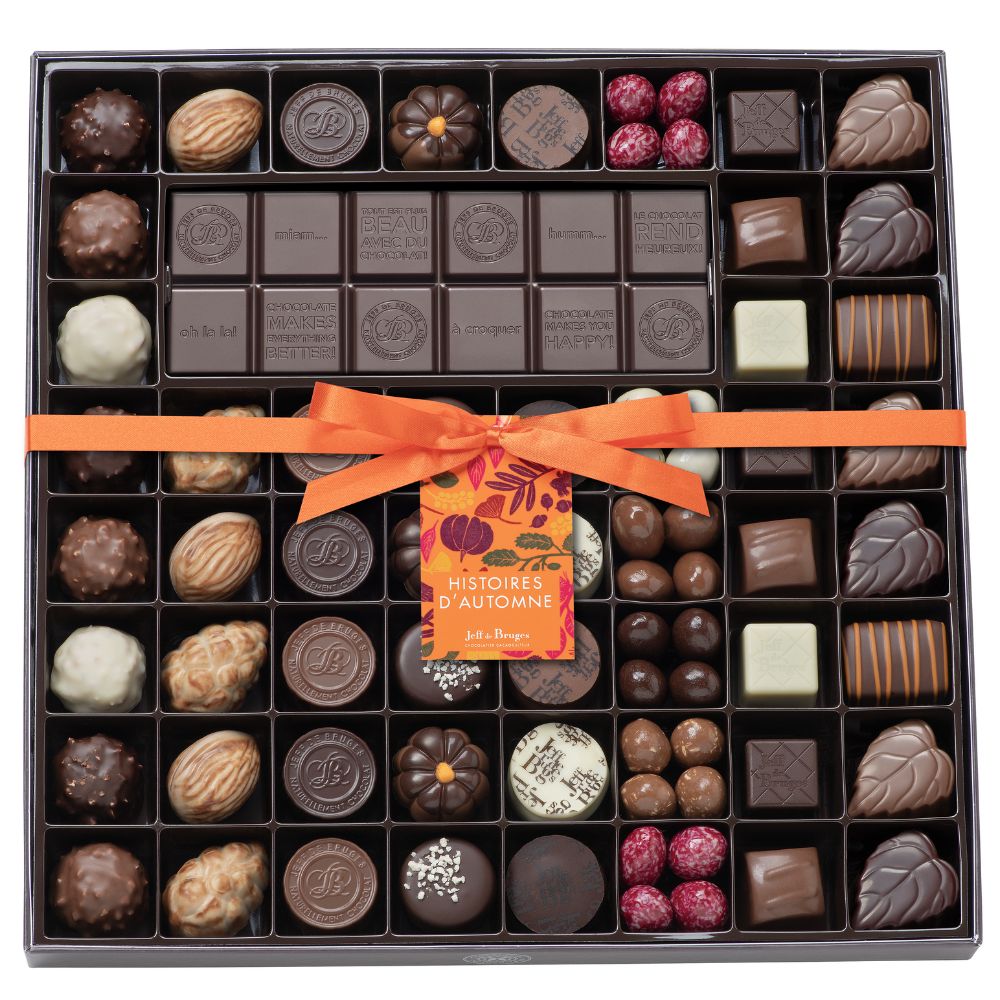 BOITE SPÉCIALITÉ 54 CHOCOLATS D'AUTOMNE ET TABLETTE PERSONNALISABLE