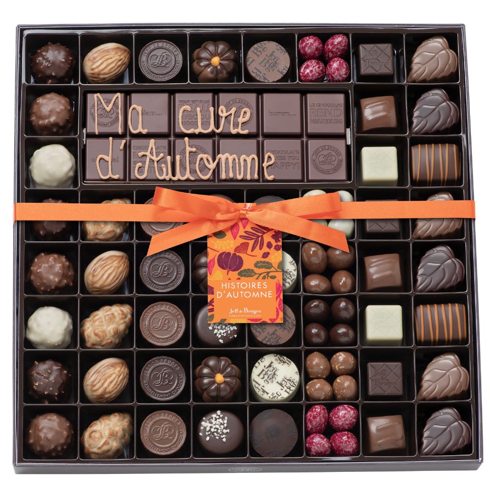 BOITE SPÉCIALITÉ 54 CHOCOLATS D'AUTOMNE ET TABLETTE PERSONNALISABLE