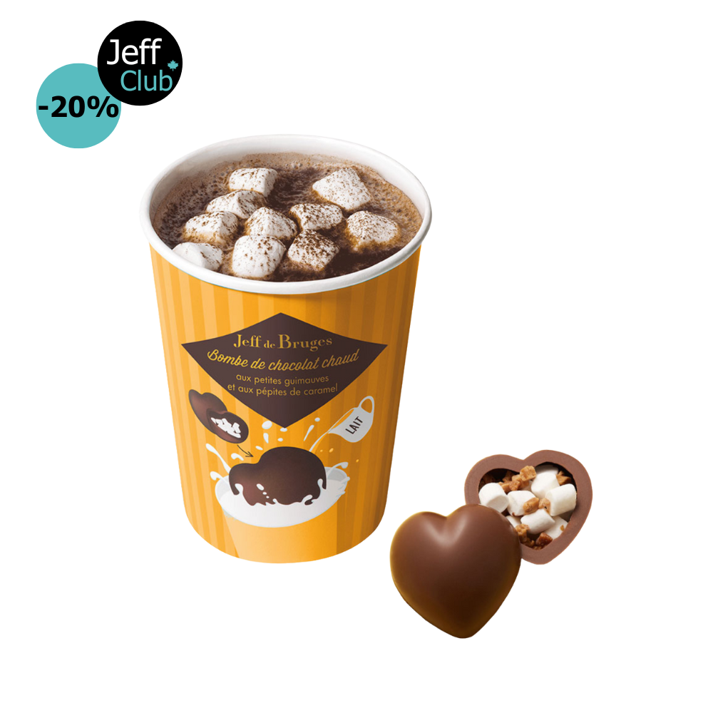 BOMBE CŒUR DE CHOCOLAT LAIT CARAMEL ET SES PETITES GUIMAUVES