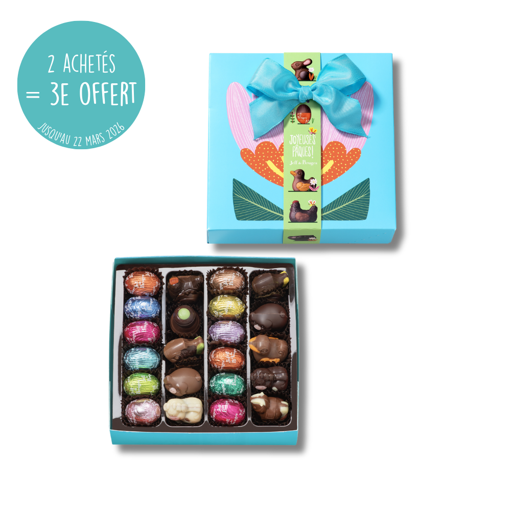 BOITE CARRÉE 23 CHOCOLATS PÂQUES FLEURS